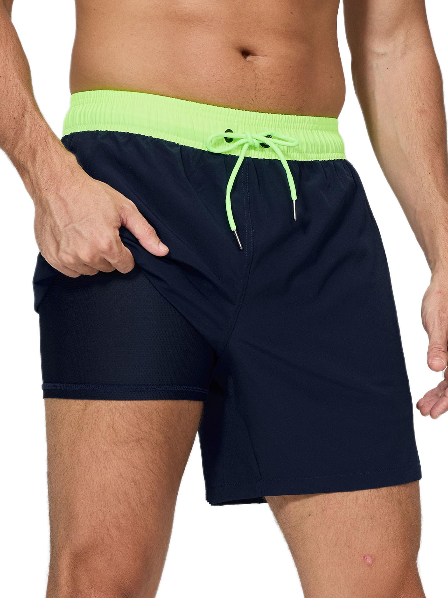 Arcweg Badehose für Herren mit Kompression Liner 2 in 1 Atmungsaktiv Badeshorts Männer Elastisch Trainingsshorts Verstellbar Tunnelzug mit Reißverschlusstaschen