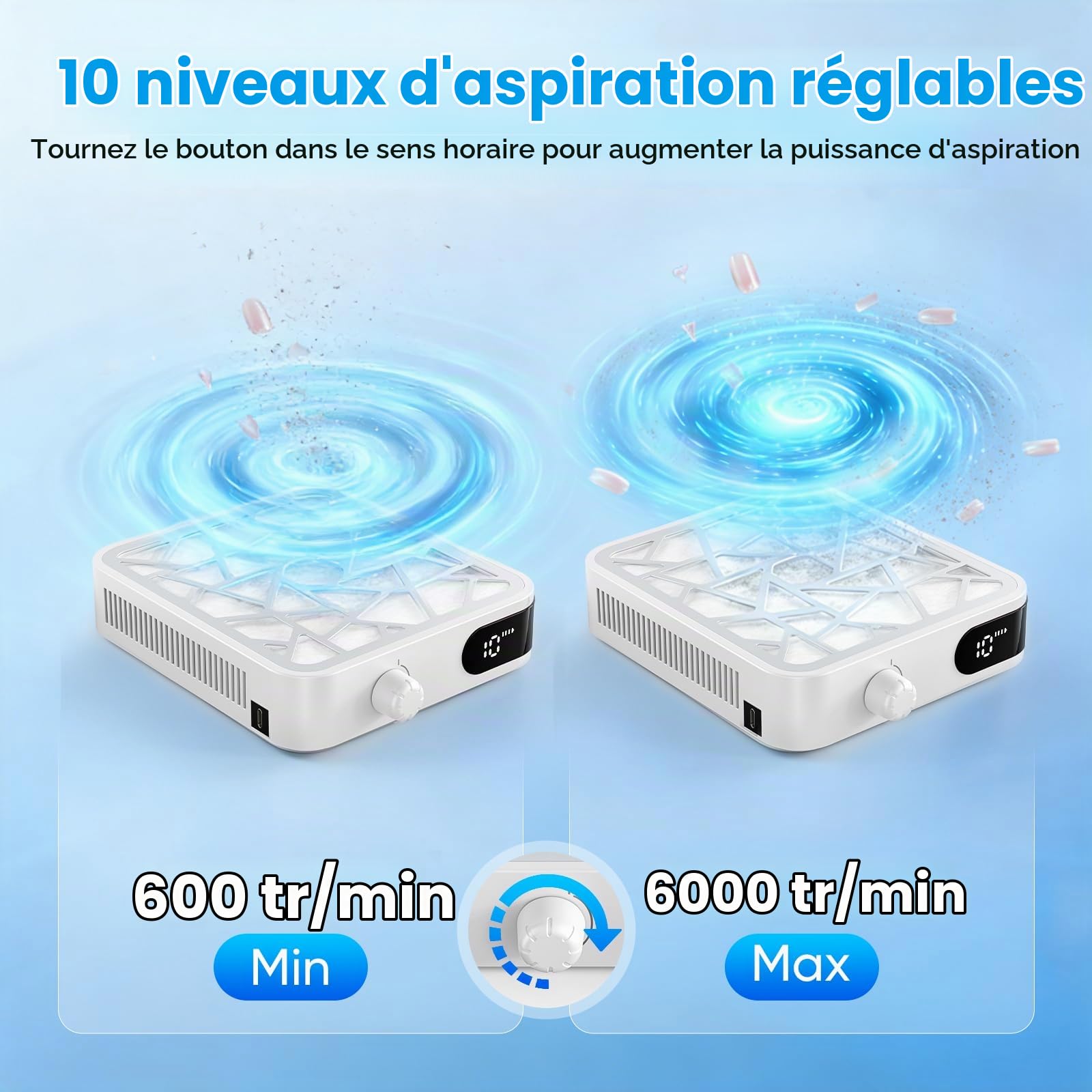 Mini Aspirateur à Poussière d'Ongles sans Fil 6000 TR/Min, Rechargeable, 30 Filtres, 10 Vitesses, Silencieux et Portable pour Soins des Ongles en Acrylique et Usage Professionnel en Institut