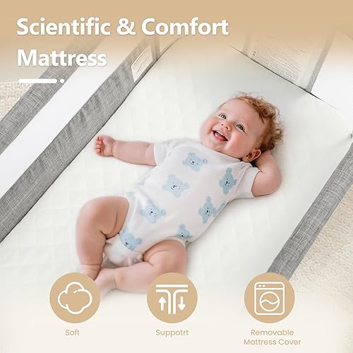 Miniatura 5 de Kinder King Moisés para bebé con ruedas, plegable, portátil, para recién nacido, cuna de malla para todos los lados, altura y ángulo ajustables,