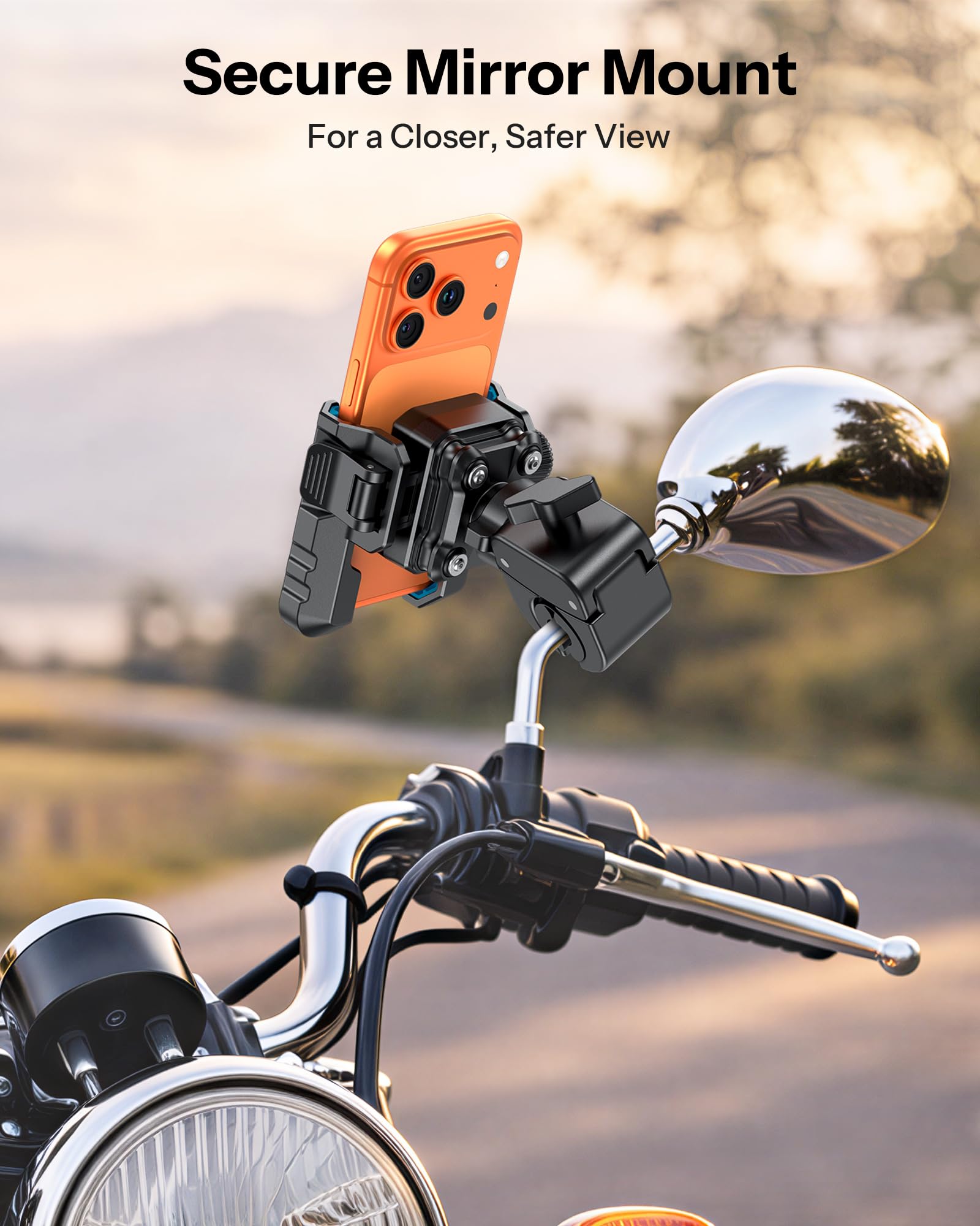 OMOTON BK01 Support de téléphone anti-vibration pour rétroviseur et guidon, support de téléphone de moto résistant aux chocs avec verrouillage rapide, compatible avec iPhone et tous les téléphones
