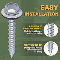 Vista 4 de LIONMAX 300-PCS Metal Roofing Screws #10 × 1 Inch, Rustproof Coating Hex Head Sheet Metal to Wood Siding Screw with Rubber Washer, Sharp Point, Hex