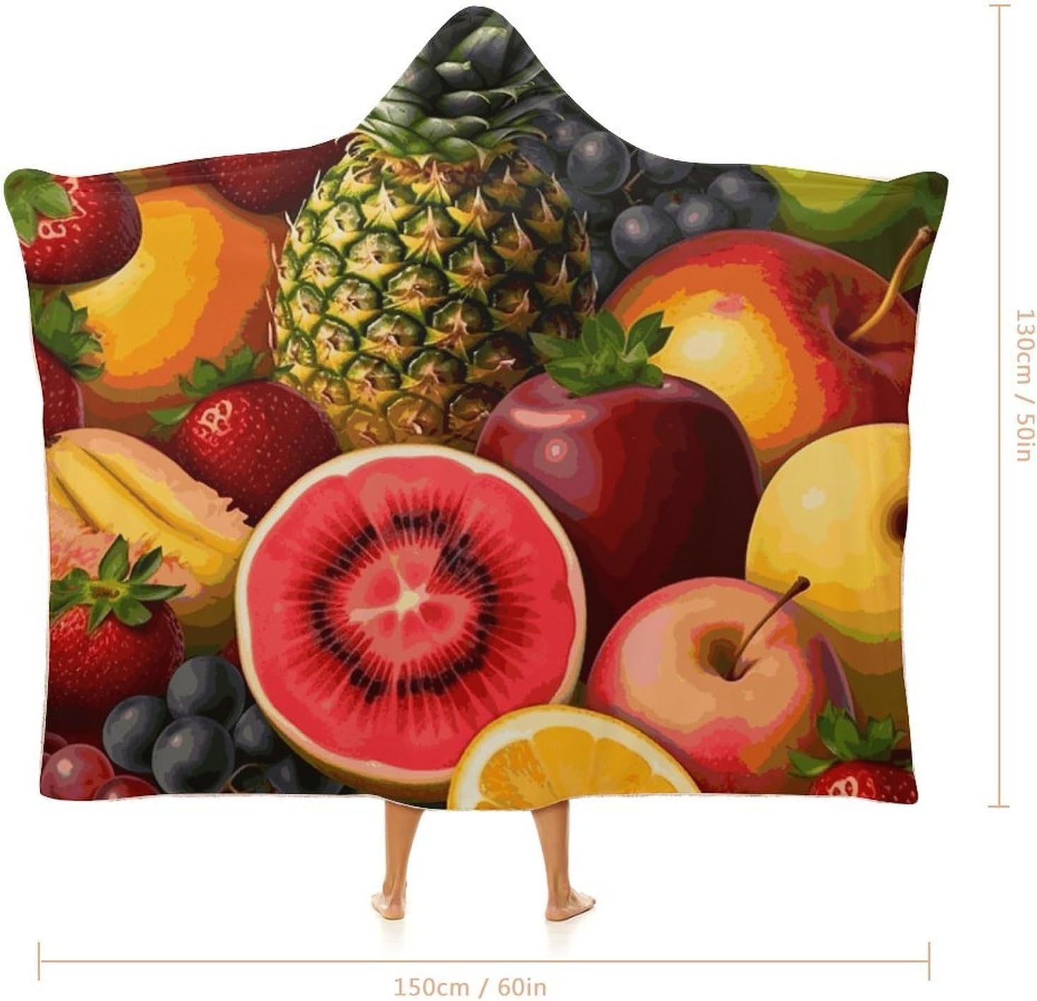 Fresh Juicy Fruits Pineapple Berries Watermelon Grape Orange Hooded Blanket Cozy And Functional,Wearable Blanket Hoodie for Women Men,Blanket Poncho Presents50 x60