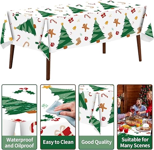 Miniatura 3 de JHDZDHY Paquete de 4 manteles desechables de plástico para árbol de Navidad, suministros de decoración de fiestas de Navidad, 54 x 108 pulgadas