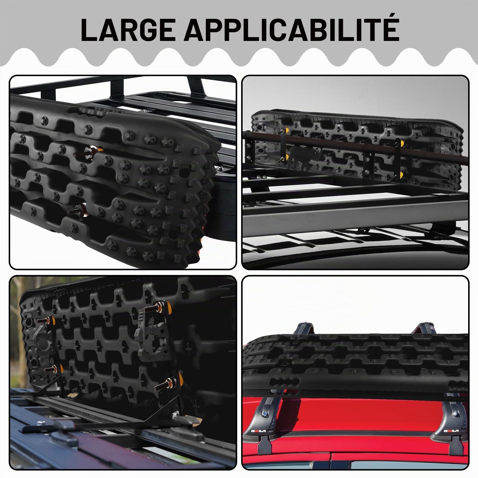 EXLECO 2Pcs Plaque Desensablage Tapis de Traction Tout Plaque de Désenlisement Camping Car Tapis de Traction en Plastique Accessoire Off Road Planche de Récupération pour Boue Sable Neige Noir