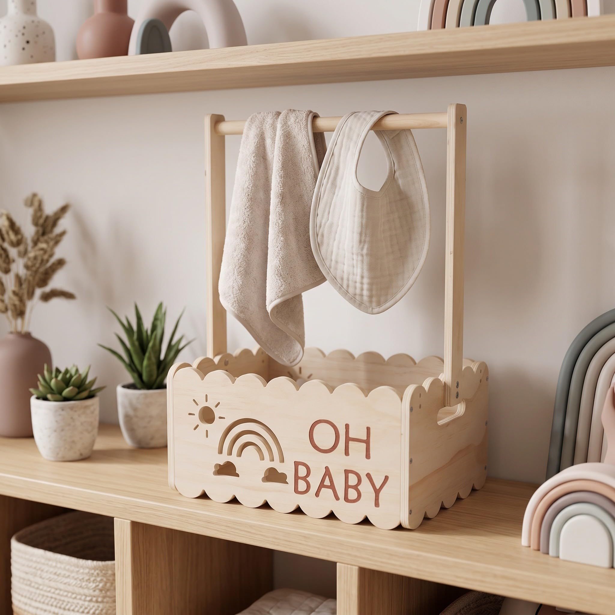 Toddmomy Cesta de regalo de madera para bebé, caja de almacenamiento con riel para ropa de niño o niña, ideal para la habitación del bebé, para futuras mamás y padres primerizos.