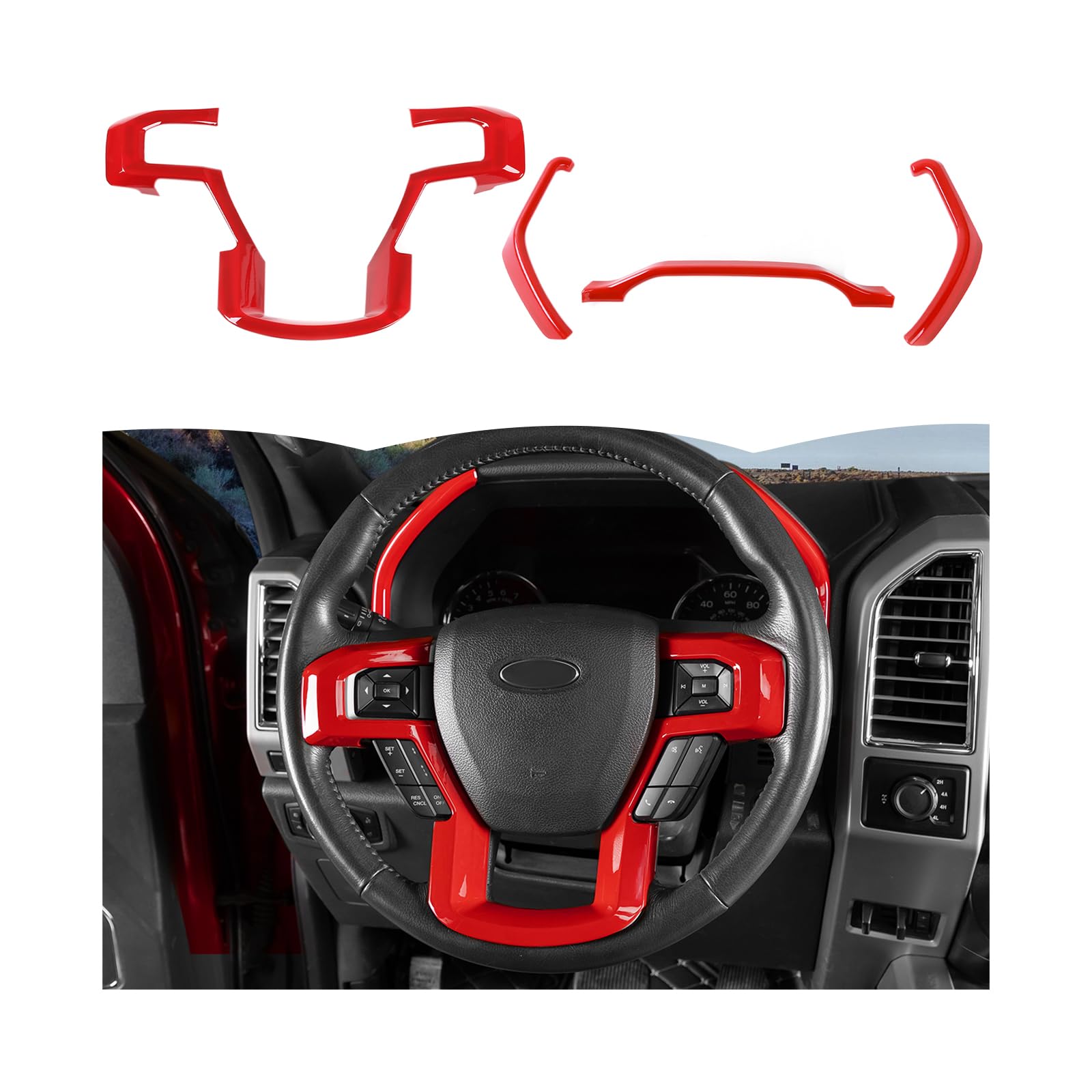 RT-TCZ Dashboard Panel Cover Interior Trim Kit Decoration Interior Accessories for Ford F150 2015-2020 (Red)