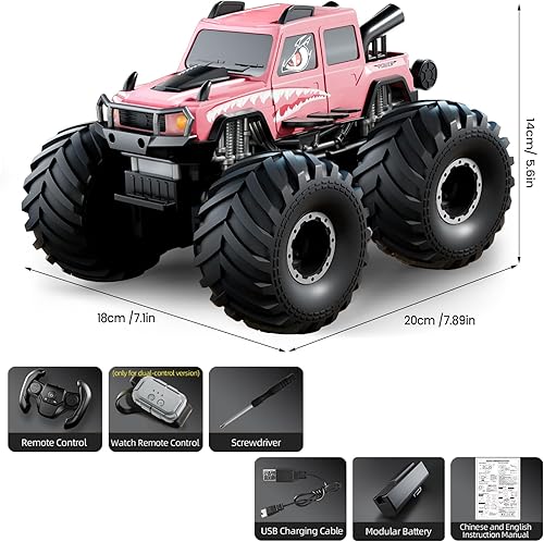 Miniatura 7 de Monster Truck Toys Auto de control remoto anfibio, camiones RC impermeables de 2.4 GHz Monster Trucks Car para niños 4-7, 120 4WD todo terreno