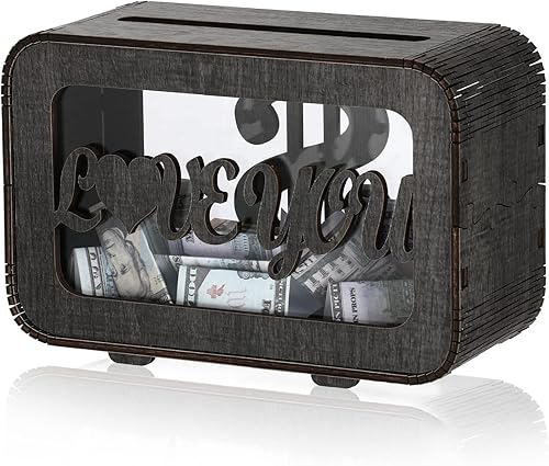 Alcancía para adultos caja de dinero desmontable de madera personalizada caja de dinero con nombre para esposa y esposo gris