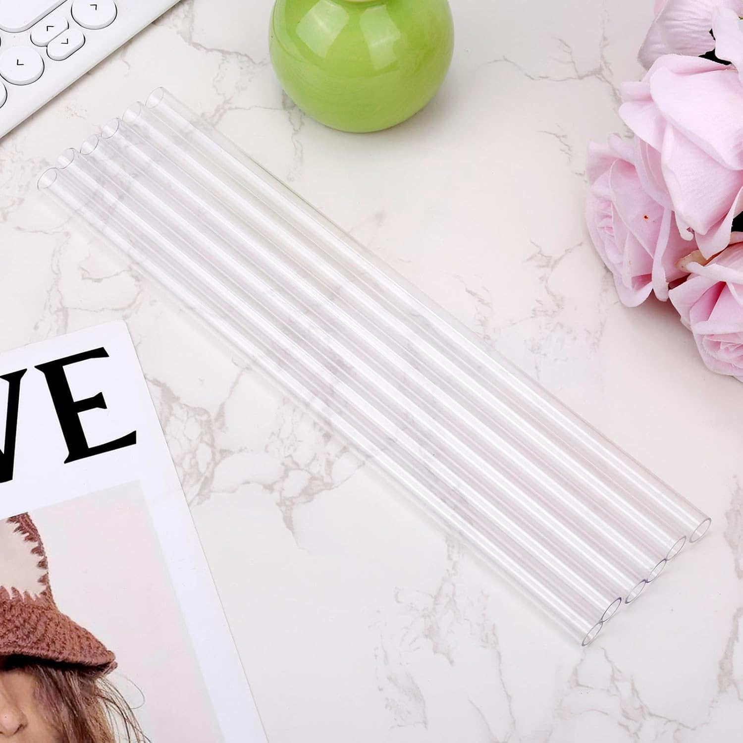 6pcs Straw Replacement for Reduce Cold1 40oz & 50oz Tumbler, Plastic Reusable Straws with Cleaning Brush Glass Cup Accessories Compatible with Reduce - Image 7