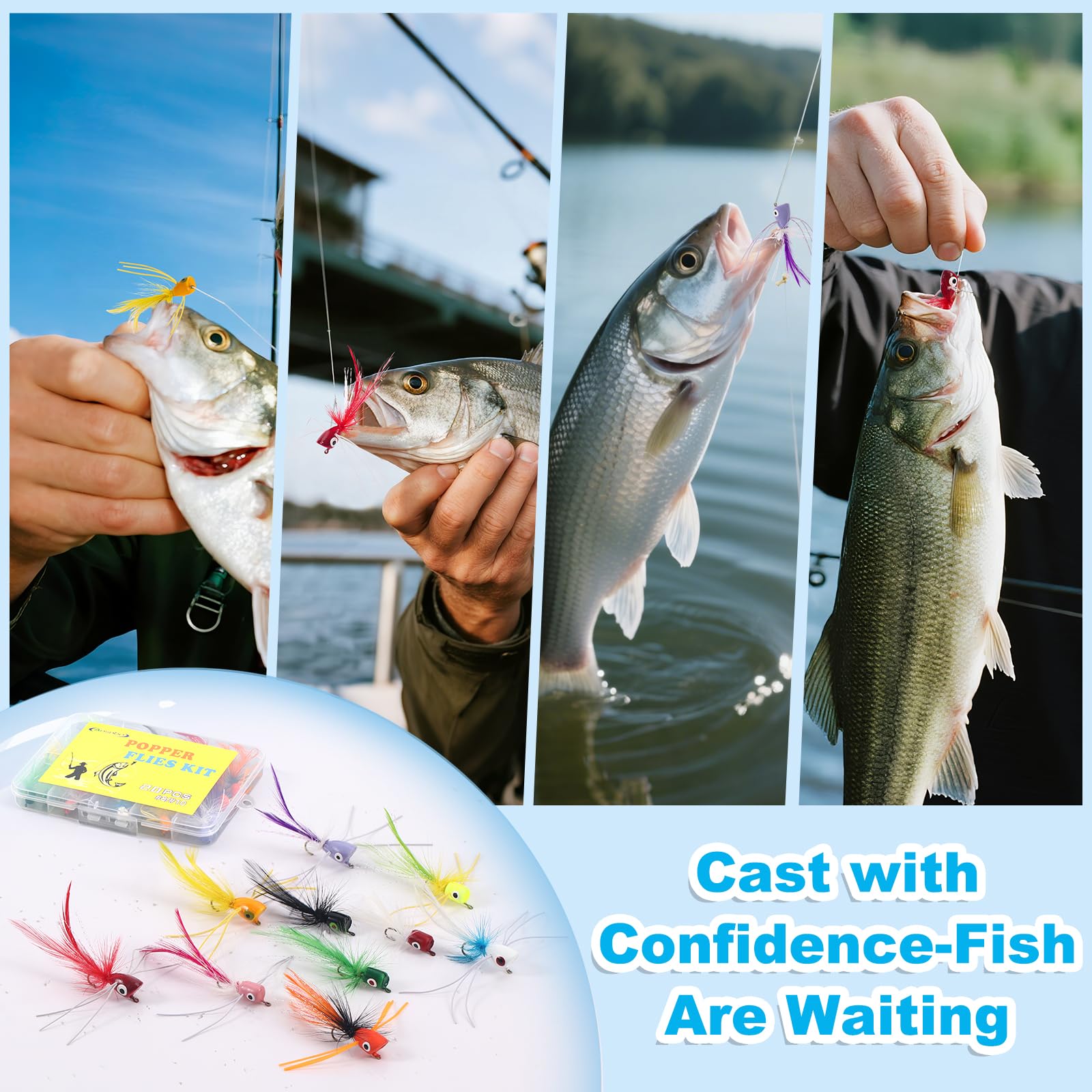 Fly Fishing Poppers Flies for Trout Bass Salmon Panfish Bluegill Crappie Fly Popper Lures