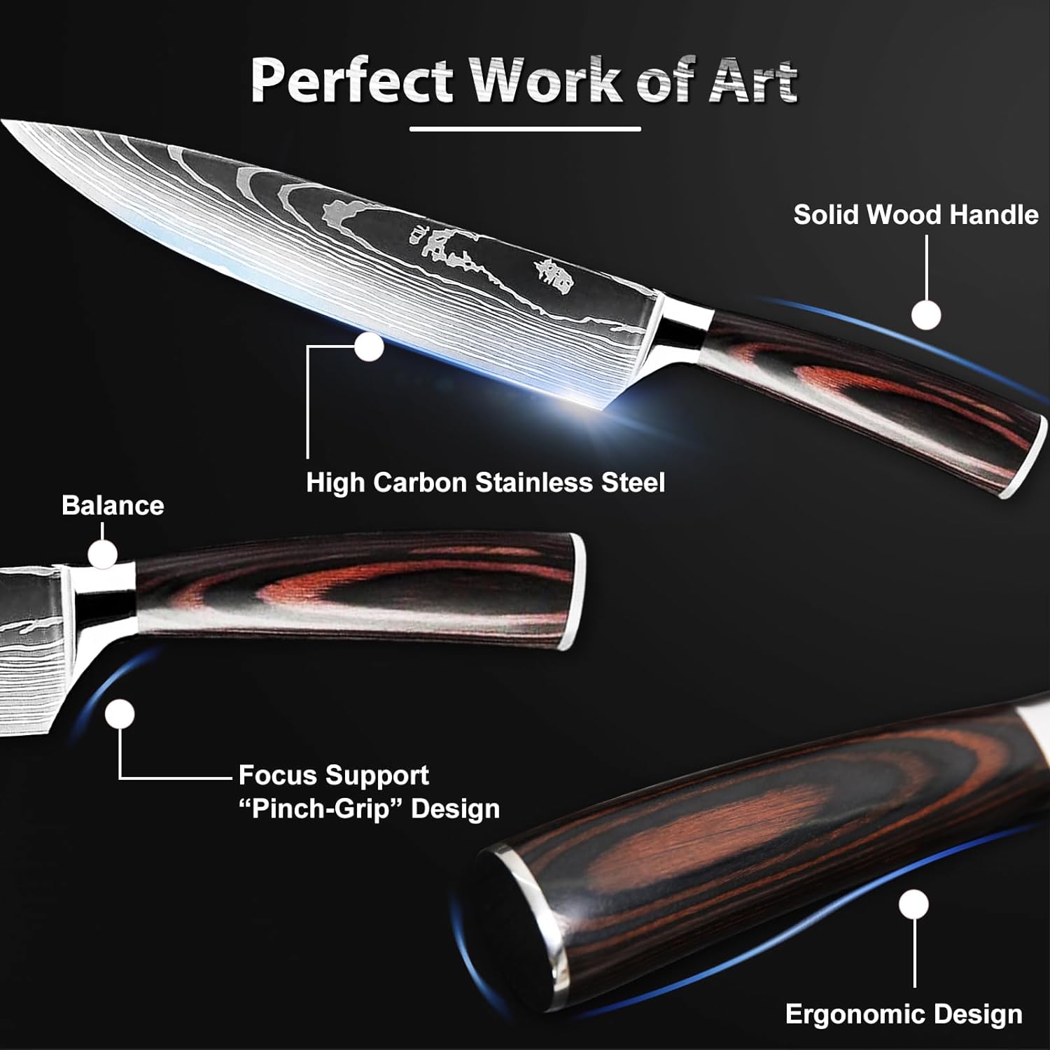 Knife Set with Block for Kitchen - 7Pcs Hand-Forged Kitchen Knife and Magnetic Holder with Ergonomic Handle-Perfect for Novice to Professional Chefs. - Image 2