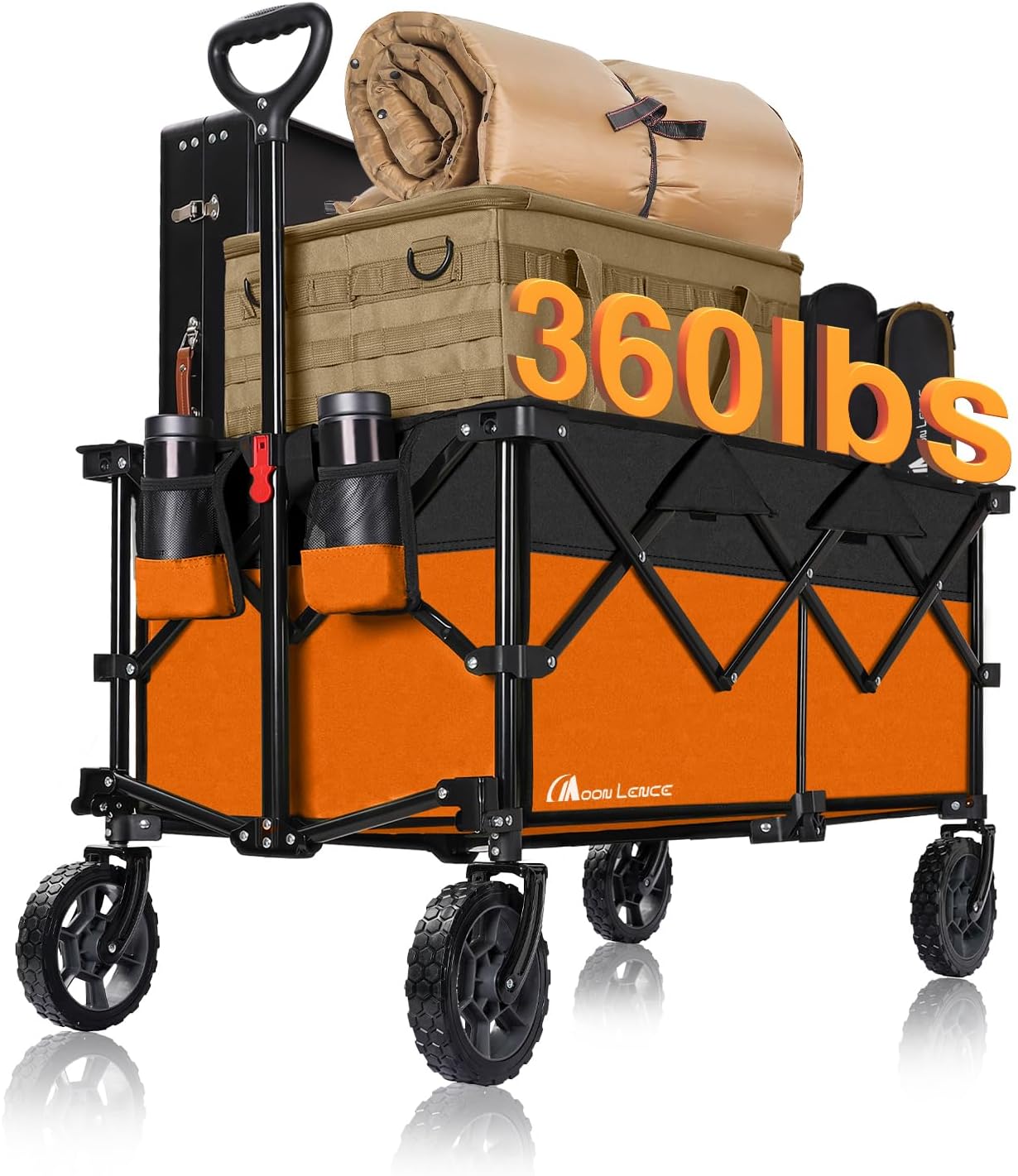 Moon Lence Collapsible Folding Wagon Cart Heavy Duty Folding Garden Portable Hand Cart with All-Terrain Beach Wheels, Adjustable Handle & Drink Holders (Grey)