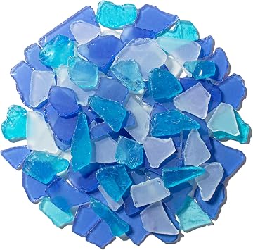 Keedolla 40oz Sea Glass for Crafts, Bulk Sea Glass Art Decor, Tumbled Frosted Seaglass Pieces for Vase Filler|Beach Weddings|Home Decor - Cobalt Blue, White, Sea Blue