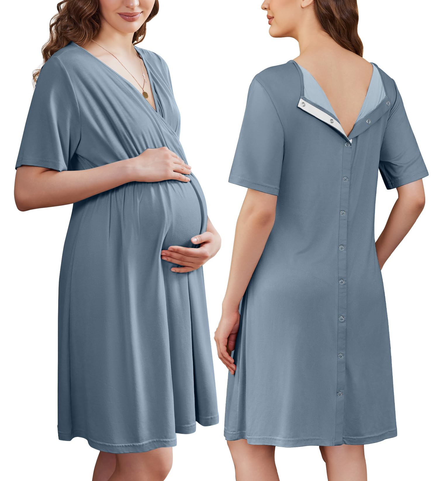Ekouaer Labor and Delivery Gown for Hospital V Neck Maternity Nursing Dress