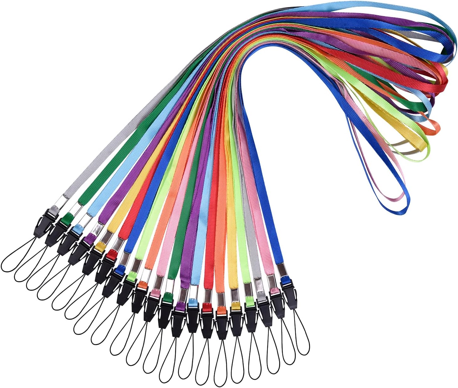 Wisdompro 20 Pack 17 inch Long Colorful Quick Release Neck Lanyards Straps Bulk for USB Flash Drives, Keys, Keychains, ID Name Tag Badge Holders - Assorted Colors