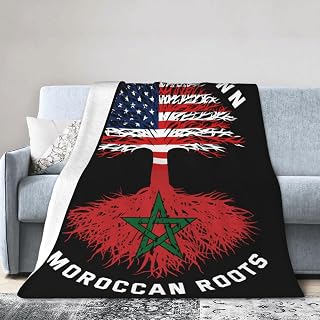 American Grown with Moroccan Roots Morocco Flag Blanket Throw Blanket for Couch Sofa Plush Fleece Bed Blankets Lightweight Comfy Flannel Ultra-Soft Warm Blankets 80"X60"