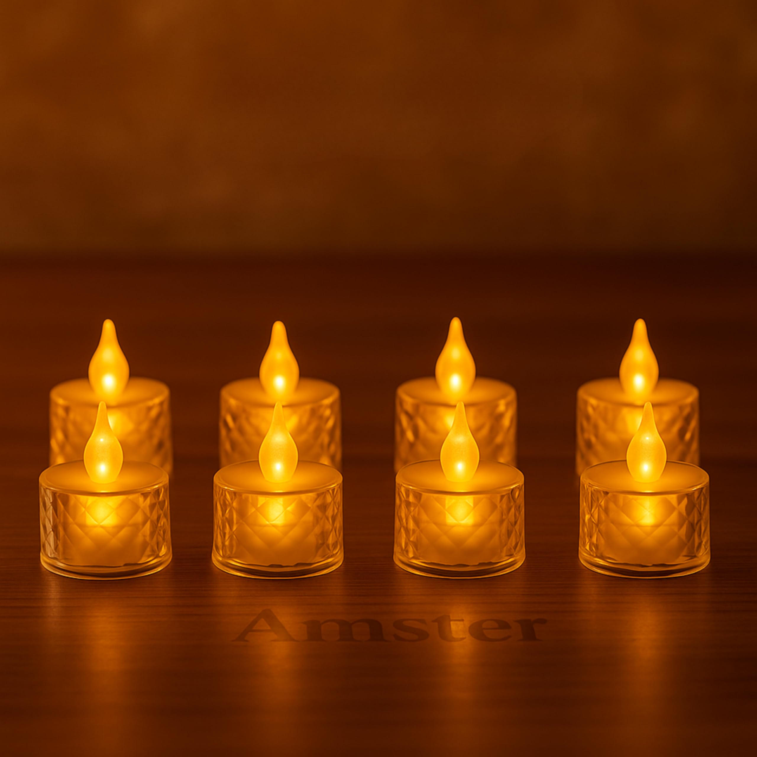 Amster LED Flameless Tealight Candles – Warm White, Battery Operated Decorative Lights for Diwali, Home & Wedding Décor – Safe, Smokeless & Reusable (Crystal LITE Candles, Pack of 6) 4