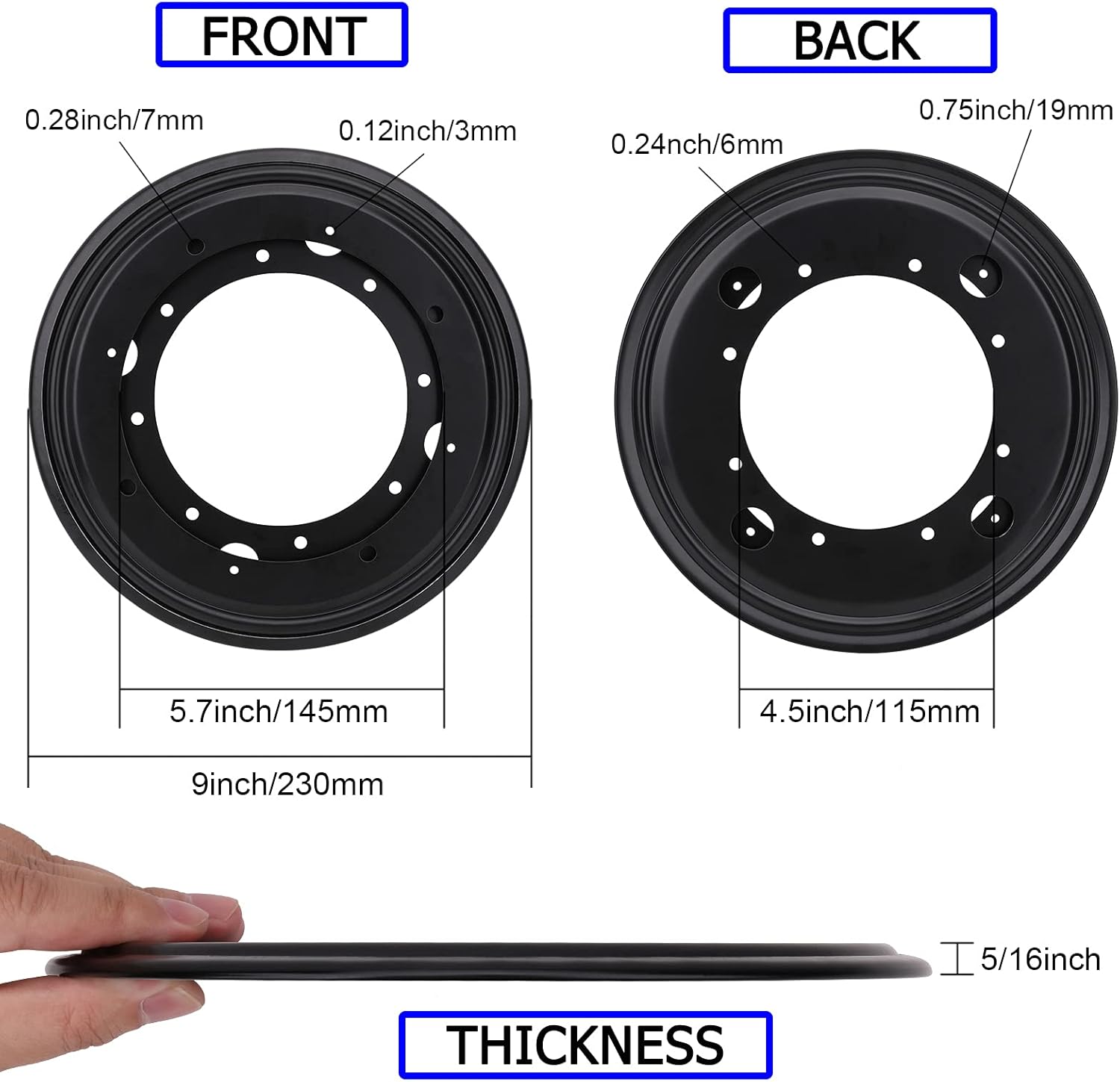 CEE 3Pack 9 inch Round Lazy Susan Turntable Bearing Plate 5/16inch Thick Lazy Susan Hardware, Rotating Swivel Plate with 750 lb Load Capacity, Lazy Susan Turntable Base for Serving Tray,Table,Kitchen