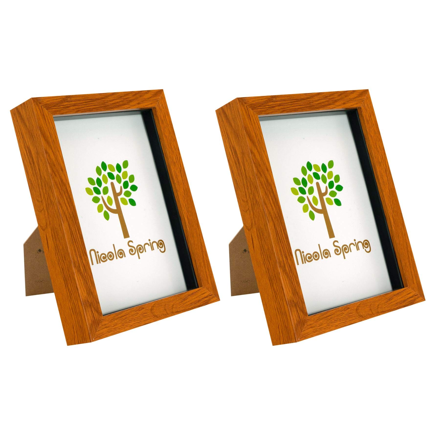 Nicola Spring Dark Wood 3D Shadow Box Photo Frames - 5 X 7 (12 X 17Cm) - Pack Of 2 - 3D Photo Frame 3D Box Picture Frame Box Portrait Display Case For Crafts, Keepsakes, Wedding, Graduation Size 3