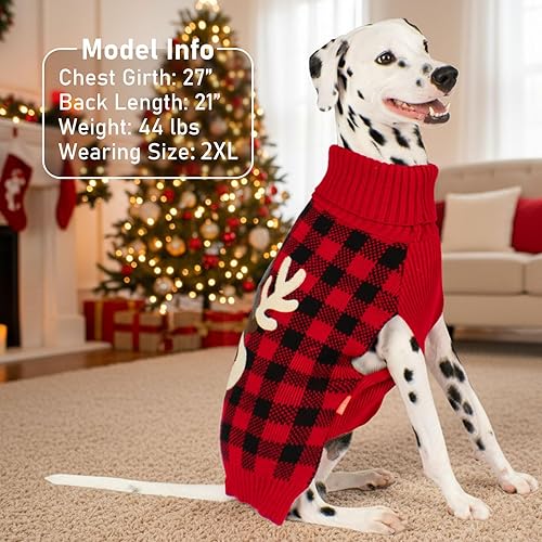 Miniatura 4 de KYEESE - Suéter de Navidad para perros medianos con agujero para la correa, ropa de punto y de cuello alto para perros con diseño de renos para el