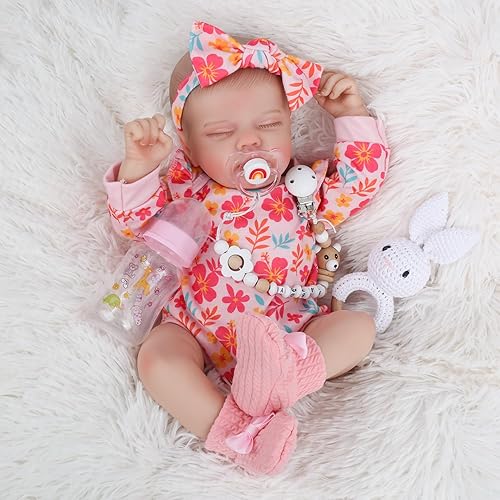 WOOROY Realistic Reborn Baby Dolls Girl - 18-Inch Real Baby Feeling Lifelike Sleeping Newborn Baby Doll Full Body Vinyl Real Life Baby Dolls with Toy Gift Accessories for Kids Age 3+
