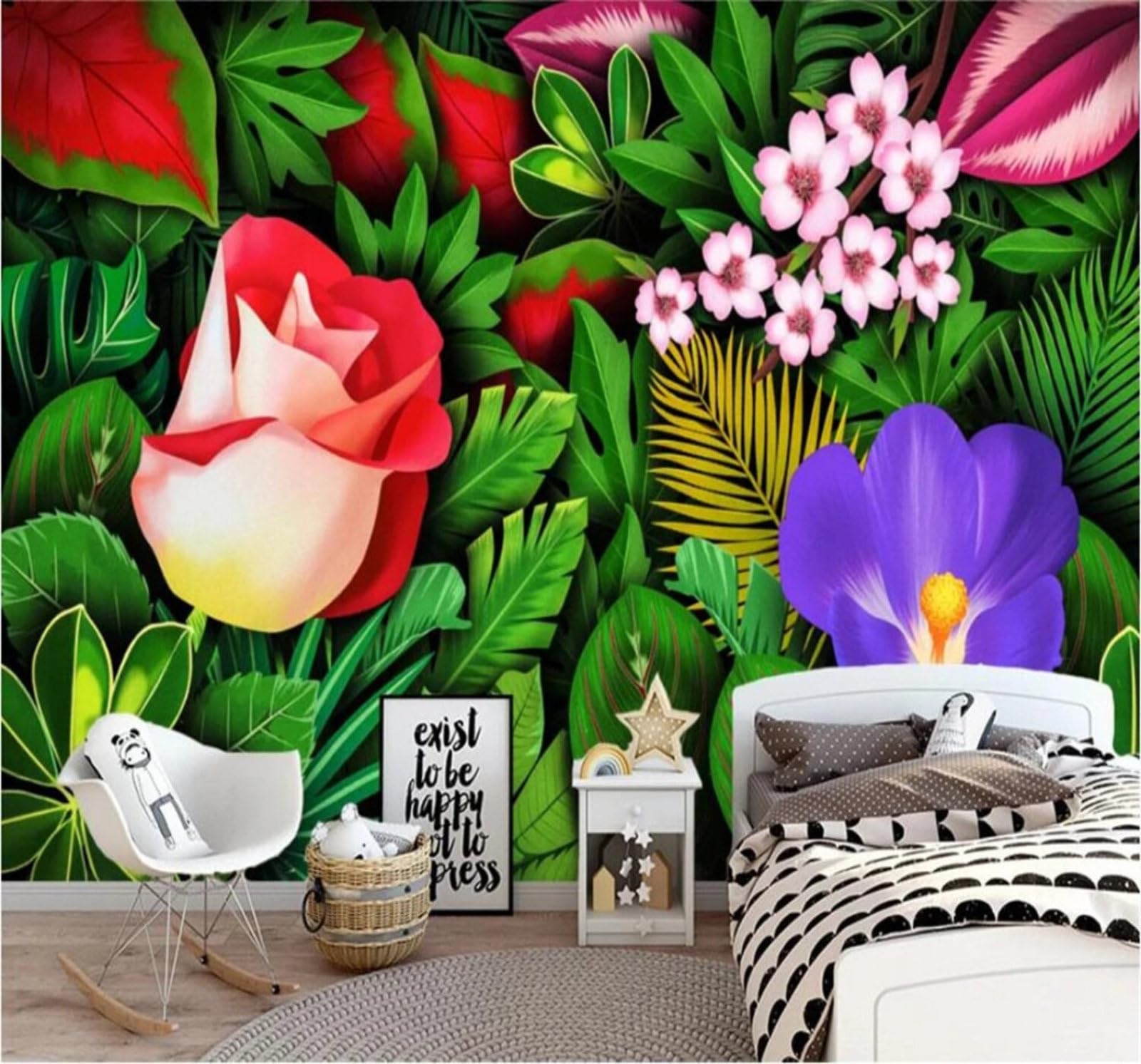 Fresh Hand Drawn Jungle Banana Leaves Flowers 3D Wallpaper Easy Install Feature Office Living Room Sofa Bedroom TV Background Wall Decoration-400cm×280cm