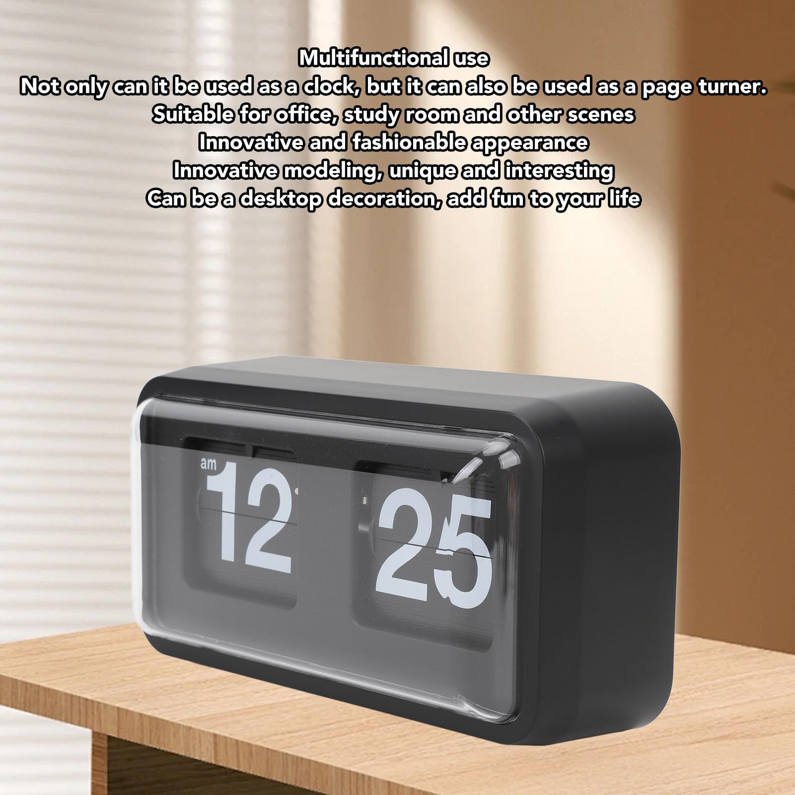 OPPWONG Flip Clock, Digital Number Alarm Clock Desk Clock Mechanical Clock Retro Clock Vintage Flip Down Shelf Clock with Transparent Cover for Home and Office Decorations (Black)
