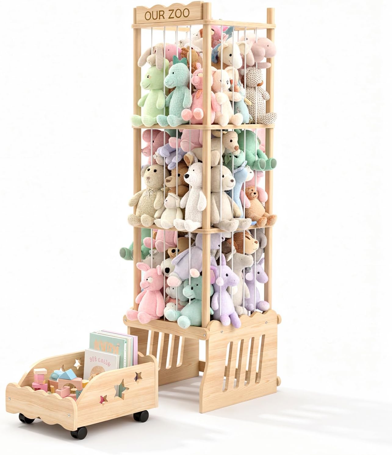 Multi-Purpose Storage Organizer with Rolling Drawer - Large Capacity Wooden Shelf for Blankets, and Room Essentials