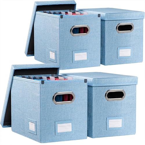 Miniatura 81 de PRANDOM Caja organizadora de archivos, juego de 4 carpetas plegables decorativas de lino para almacenamiento de archivos colgantes con tapas, Gris
