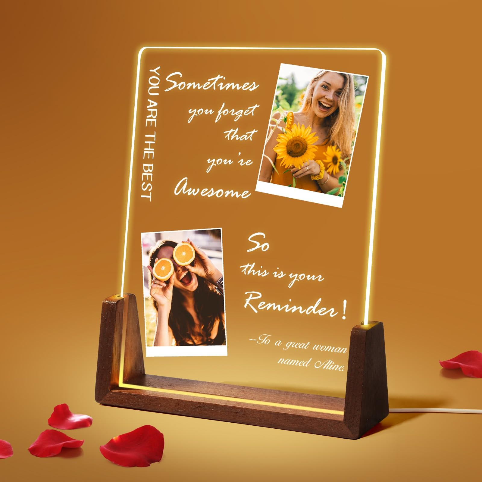 Takezuaa Personalized Birthday Gifts for Her Him Friends,Custom Plaque Night Light with Photos for Boyfriend Girlfriend,Customized LED Walnut Picture Frame for Christmas Anniversary Wedding,Sty 05