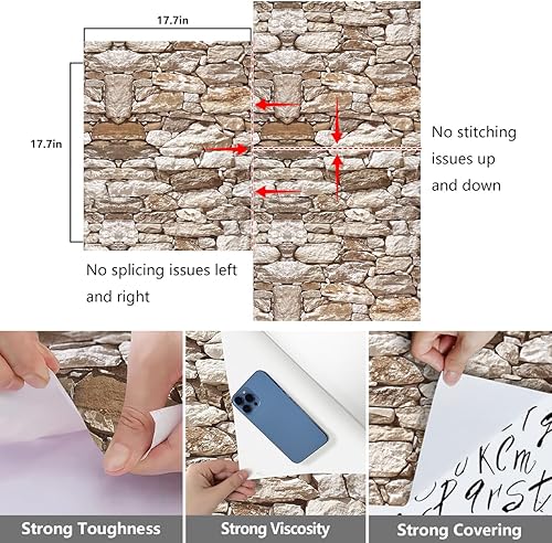 Miniatura 6 de Orainege Papel tapiz de ladrillo vintage para cocina, autoadhesivo, extraíble, 17.7 pulgadas, 393.7 pulgadas