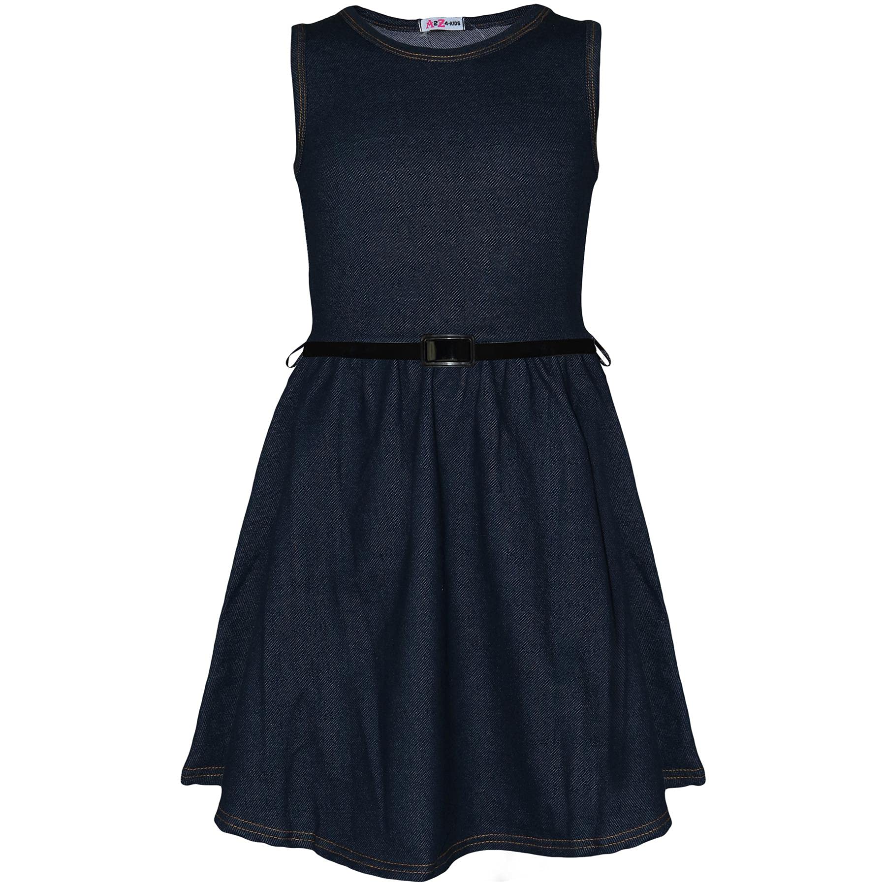 A2z 4 Kids Girls Blue Summer Fashion Party Dance Stretchy Jeans Tees Tops - Skater Sleeveless Denim ._11-12