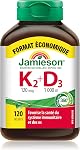Jamieson K2D3 Value Size, 120 Softgels, MK-7 Formula, Supports Bone Health, Immunity Support, Synergistic Formuale, NON-GMO, No Gluten, No Lactose, No Artificial Colours, Flavours, or Preservatives, Proudly Canadian