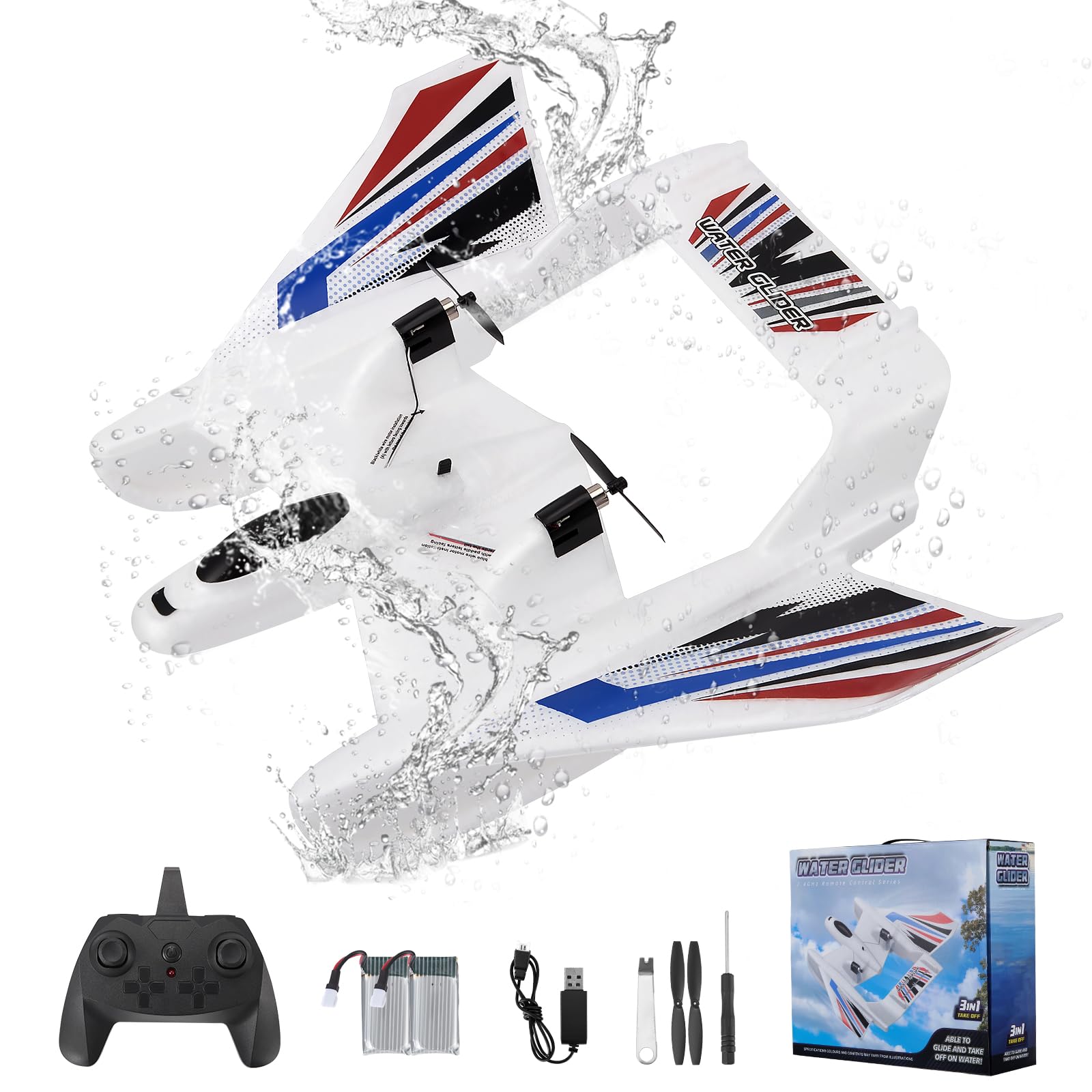 Avión RC Anfibio 3 en 1, 2.4GHz 3CH, para Tierra, Agua y Aire, con 2 Baterías, Material EPP, Blanco