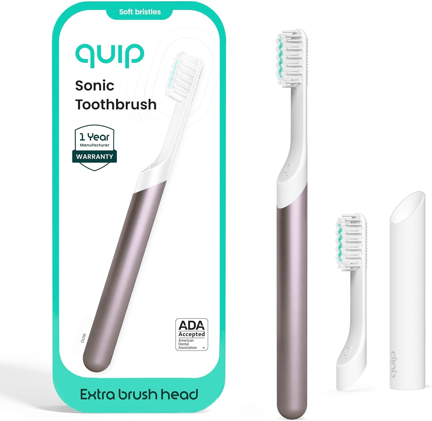 Quip Sonic Electric Toothbrush, Extra Brush Head, Metal Handle, Dusk