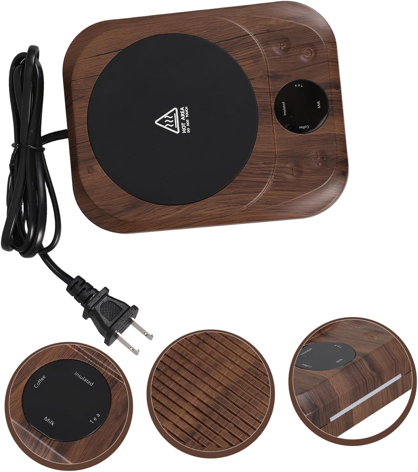 Heated Coffee Cup Warmer Pad with Temperature Settings Oversized Heating Surface Auto Shutoff Digital Display Colorful Ambient Light Smart Timer for Desk Use with Ceramic Glass