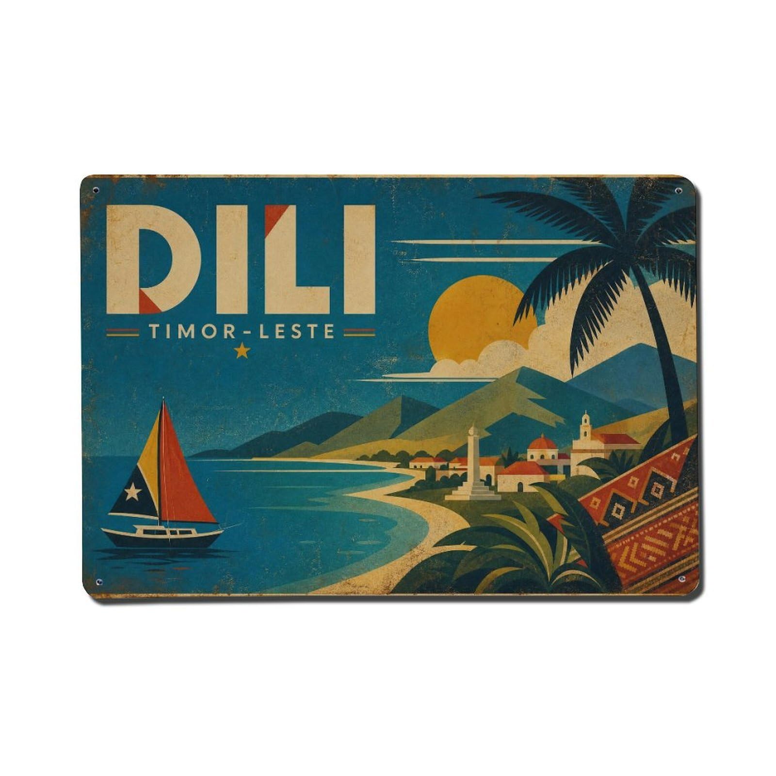 Metal Tin Sign Travel Vintage Timor Leste Dili