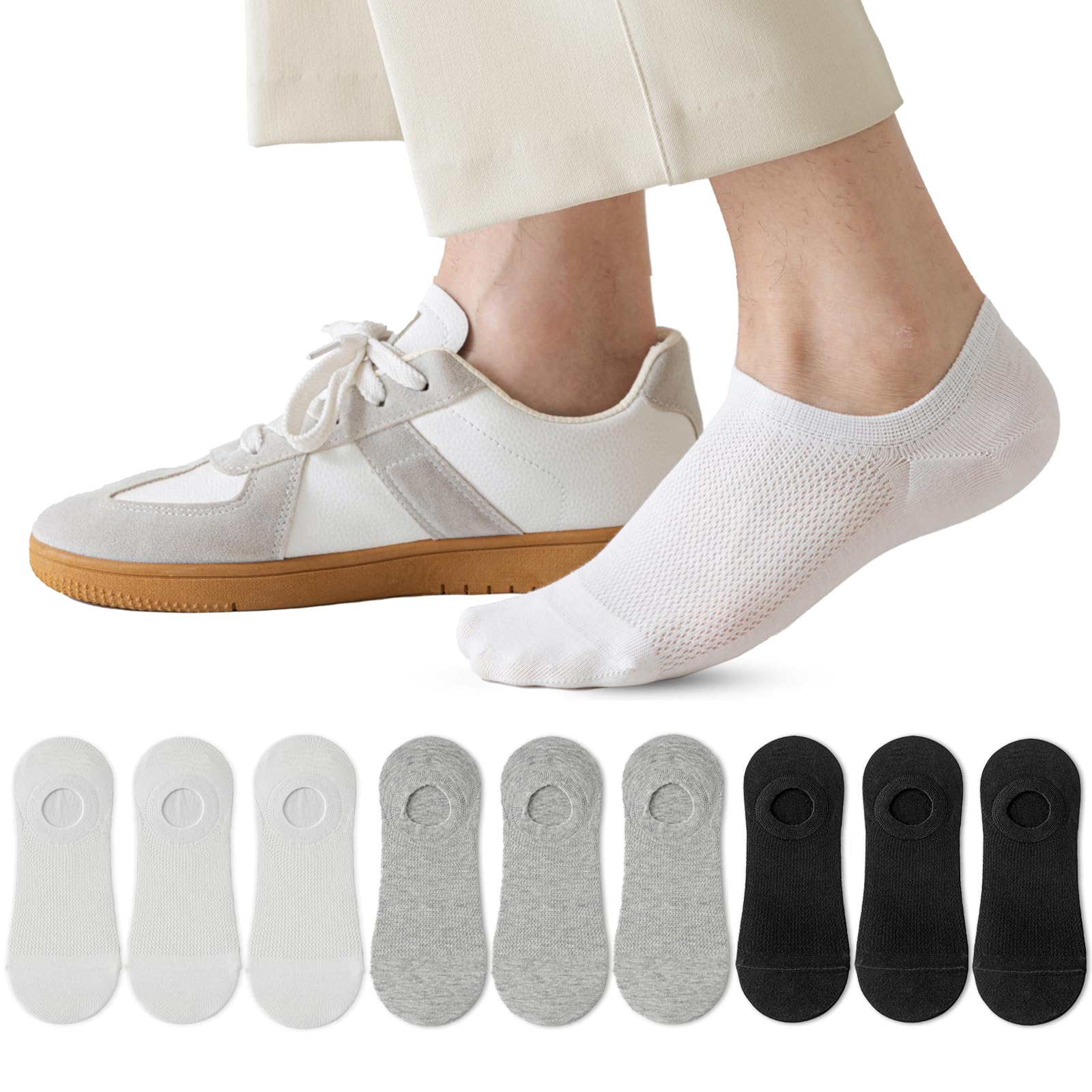 Caudblor Calcetines Invisibles Hombres Transpirable Algodón Antideslizante 40-43 44-47 Negro Blanco