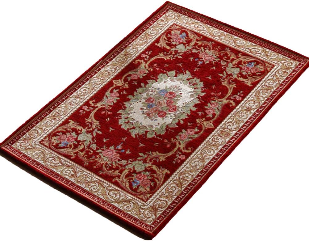KEYAMA 32"x 20"Acrylic Non-Slip Carpet Stair Treads Thicken Rectangle Jacquard Parlor Floral Area Rugs Classical doormats Stair Corner Matching Landing Carpet mats 059 Red