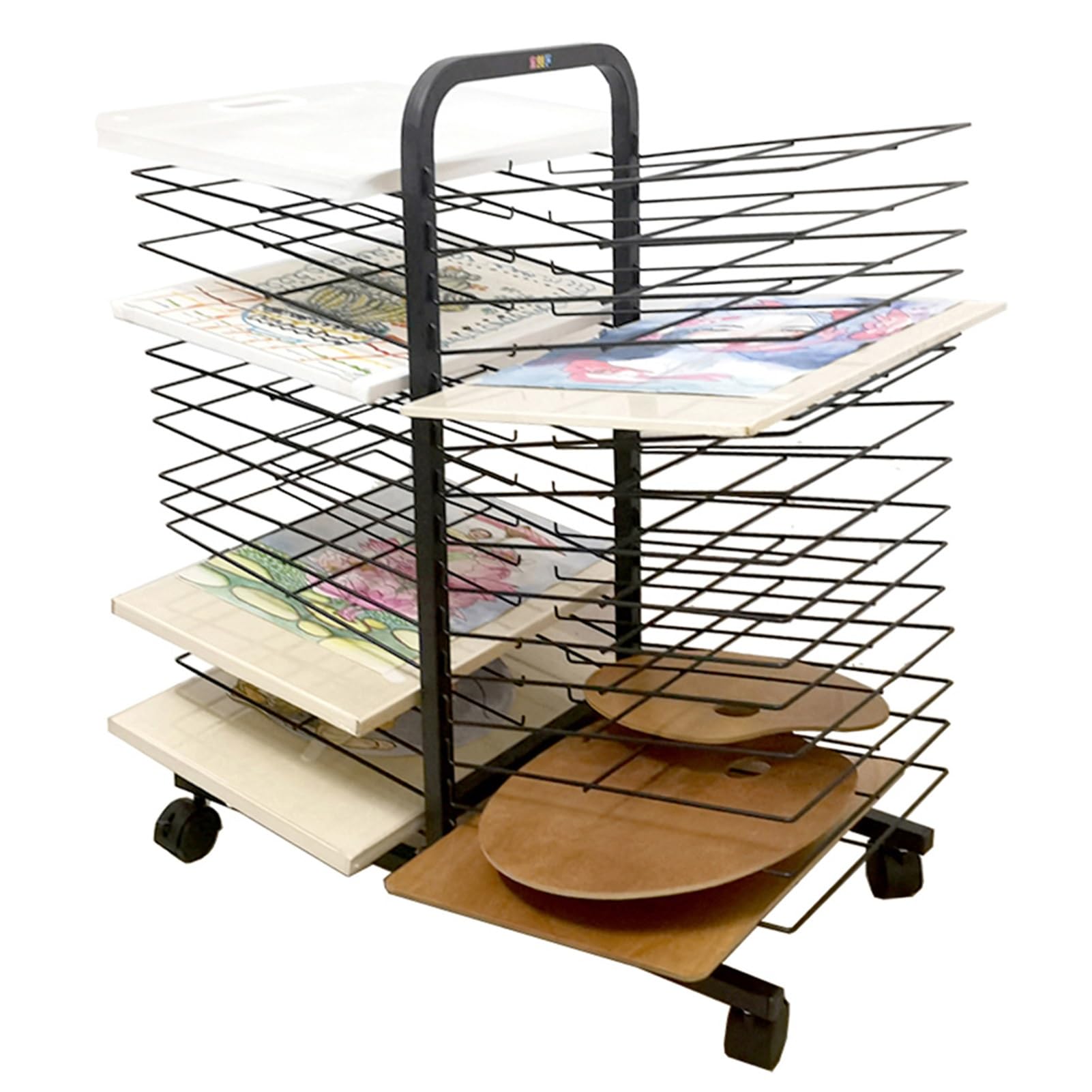 Aioneer Art Drying Rack for Classroom, Mobile Metal Art Storage Rack with 30 Removable Shelves, Stack Rack for Drawings, for Schools, Art Studio and Home