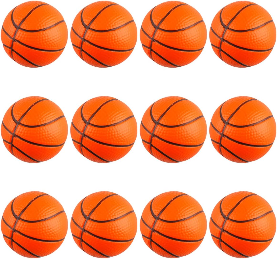 12 Pcs Mini Foam Squeeze Balls Small Portable Stress Relief Ball Set Soft Anti-Stress for Adults Parties and Daily Use (Basketball)