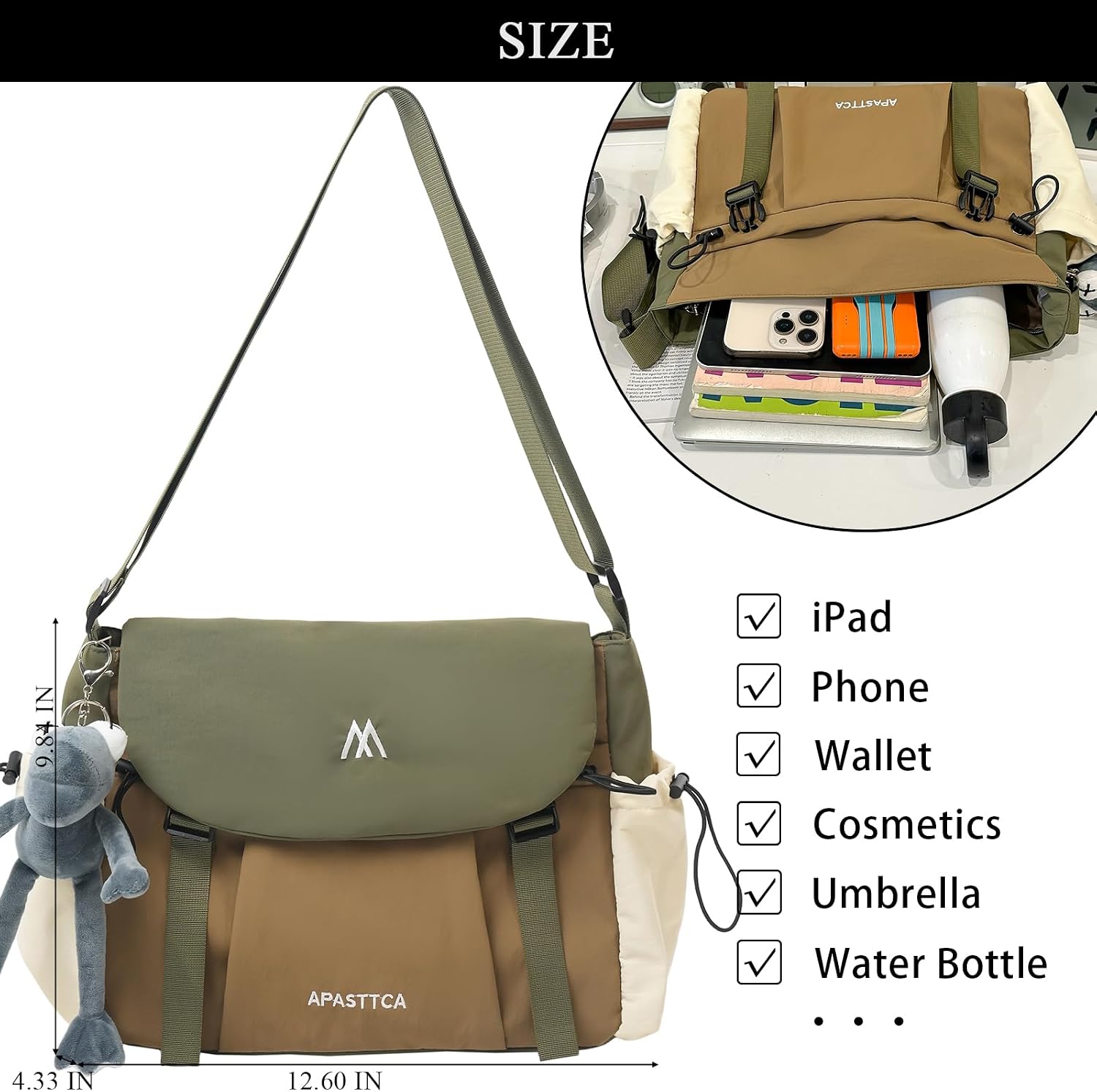 Kawaii Messenger Bag for Women Nylon Crossbody Bags with Cute Accessory Pendant Y2K Aesthetic Purse