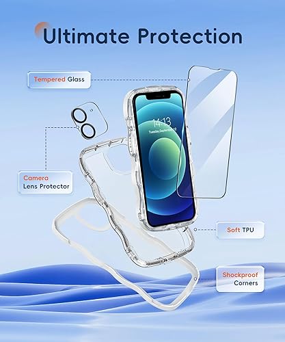 Miniatura 6 de GONEZ Funda para iPhone 12 y 12 Pro de 6.1 pulgadas, con 2 protectores de pantalla + 2 protectores de lente de cámara, diseño curvado de onda