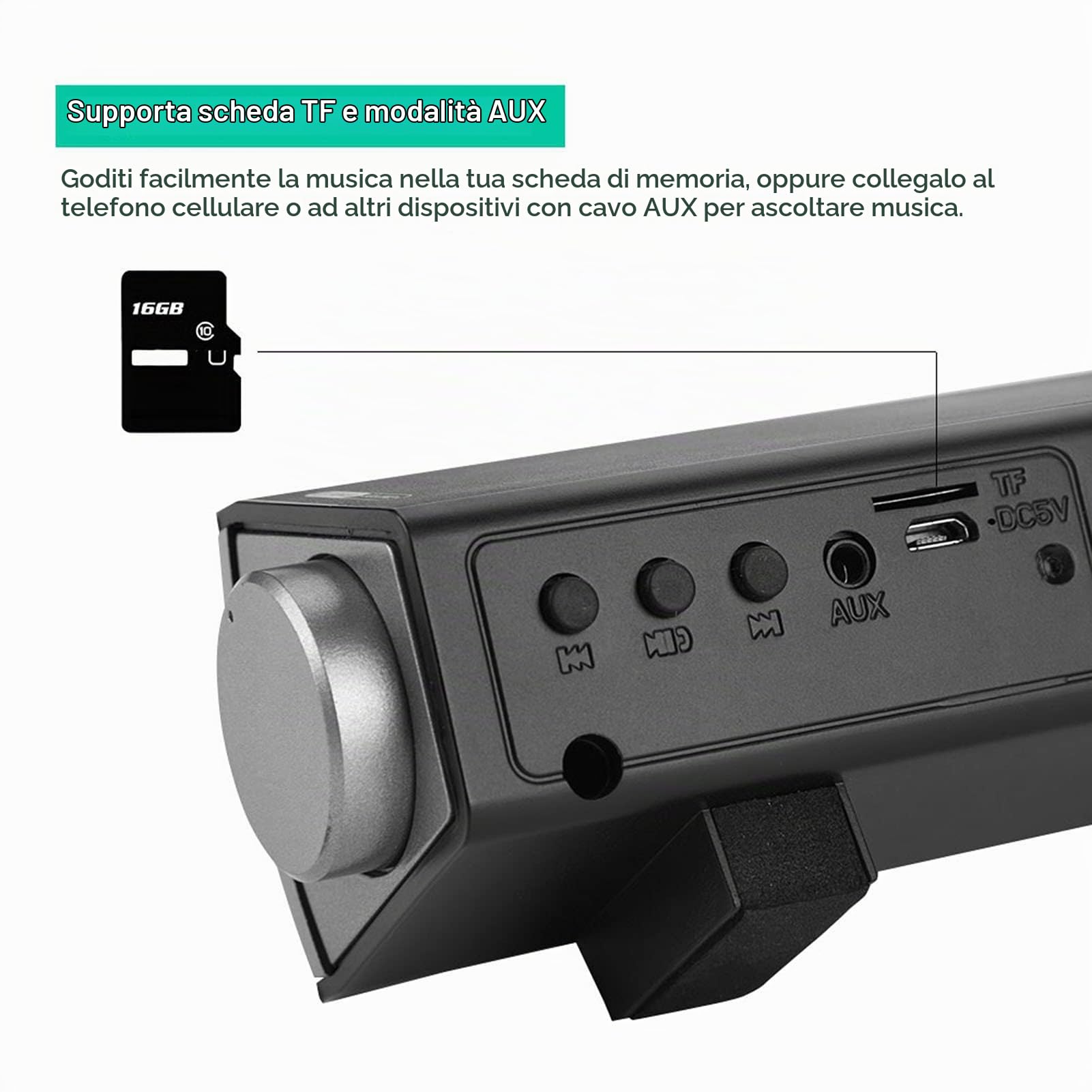 Soundbar, Soundbar per TV, Altoparlante Home Theater, Altoparlante Bluetooth Scheda di memoria Subwoofer stereo wireless Lettore audio AUX per Home Theater