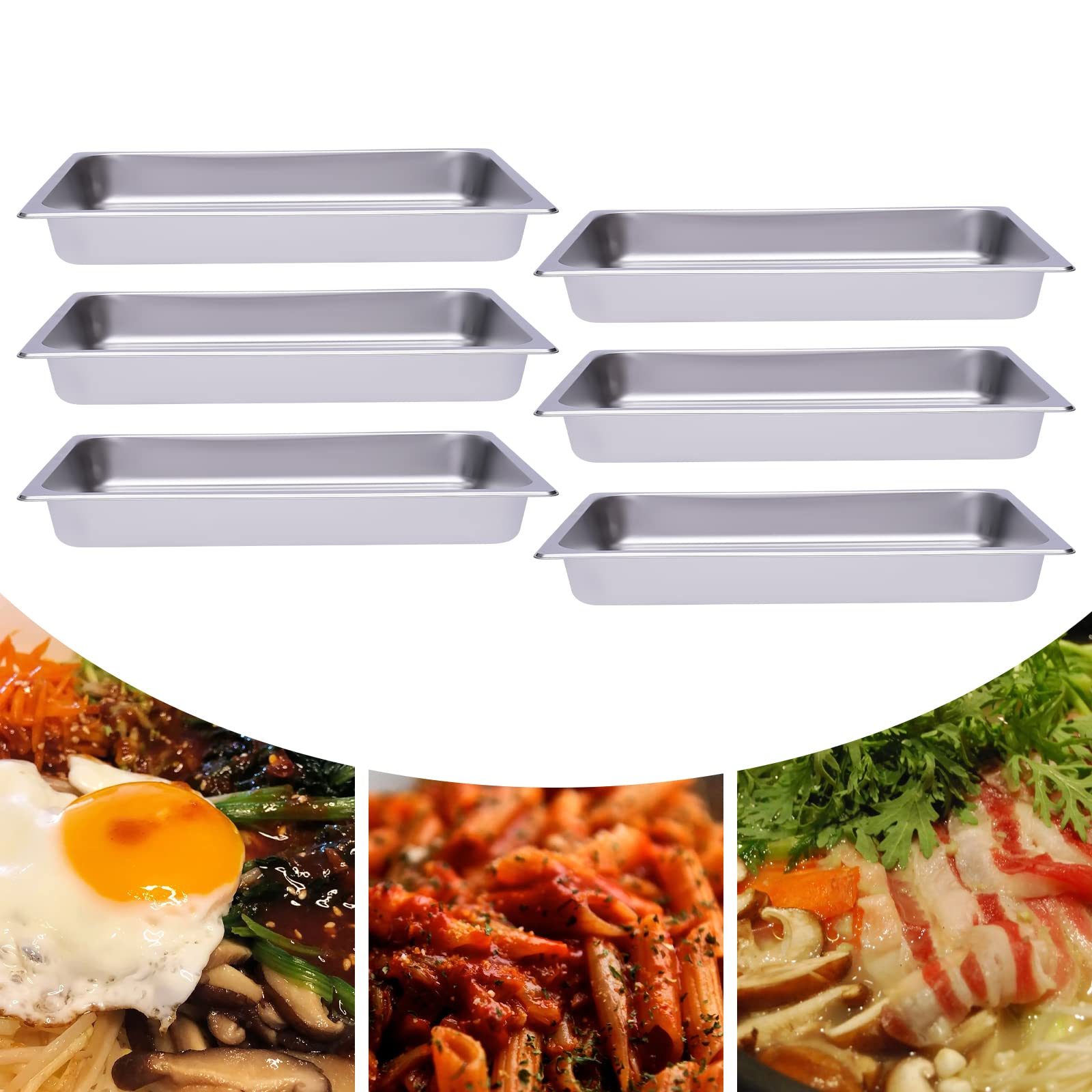 Set di 6 contenitori per gastronorm, 53 x 33 x 6 cm, in acciaio inox 201, per alimenti e torte