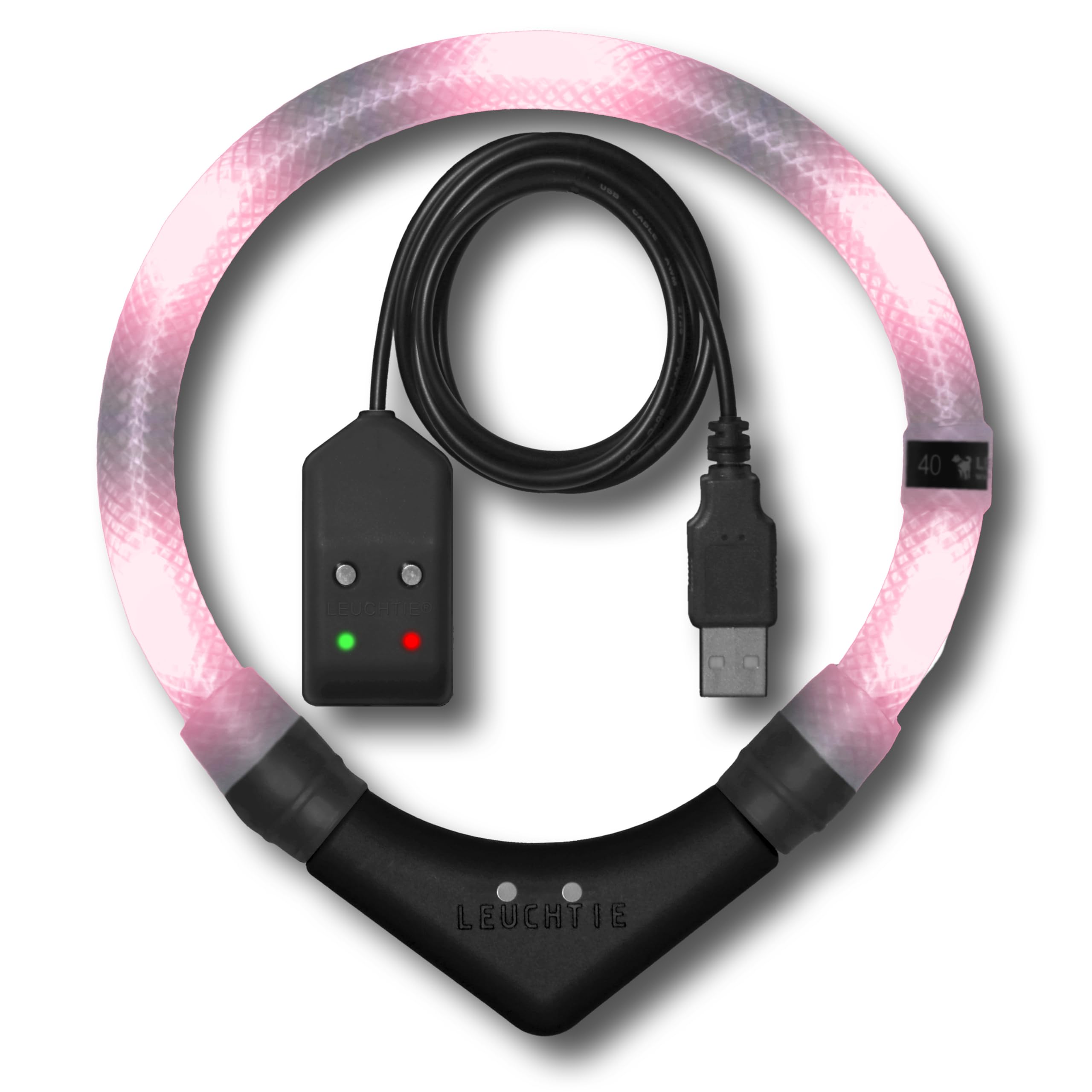 LEUCHTIE® Easy Charge Leuchthalsband Hund aufladbar, wasserdichtes LED Halsband, Leuchtband für Hunde 25 h Leuchtdauer, extrem hell, Blush Größe 40