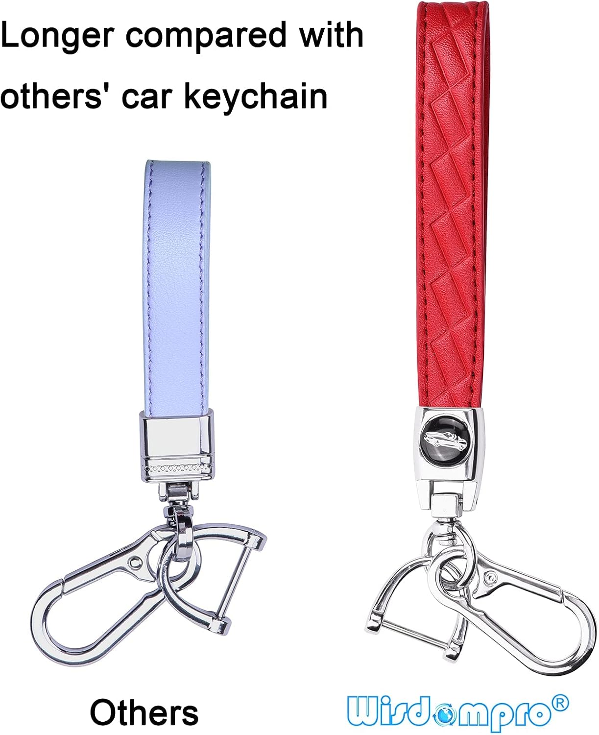 Wisdompro Microfiber Leather Car Keychain, Universal Key Fob Keychain Leather Key Chain Holder with 3 Keyrings and 1 Screwdriver for Men and Women - Red