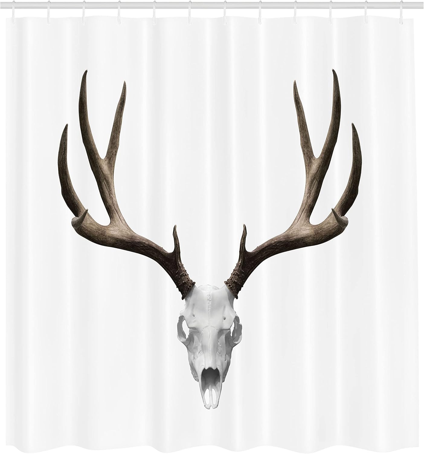 Ambesonne Antlers Shower Curtain, Deer Skull Skeleton Head Bone Halloween Weathered Hunter Theme Motif, Cloth Fabric Bathroom Decor Set with Hooks, 69" W x 75" L, Taupe Grey