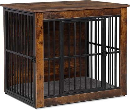 Dog Crate Furniture, 81cm Double Door Wooden Dog Crate with Washable Mat | Indoor Kennel End Side Table Animal Crates for Small Medium Dogs, Anti-Escape, 81x59x72cm, Rustic Brown