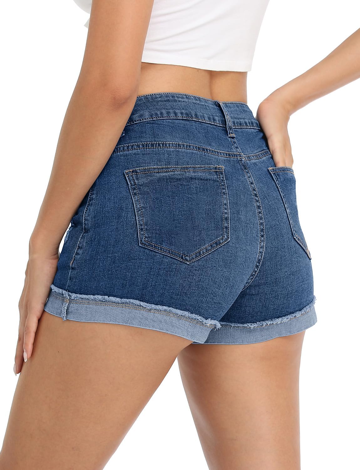 onlypuff Women Denim Shorts Ripped Mid Waisted Jean Shorts with Pockets - Image 4